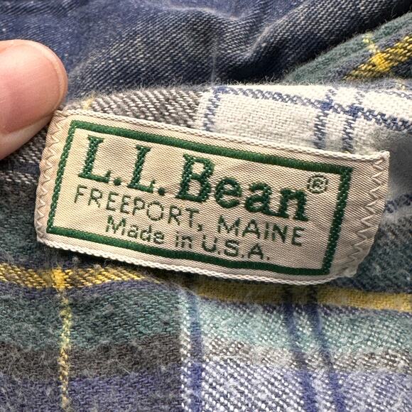 Vintage 90s LL Bean Flannel Lined Chambray Button Long Sleeve Shirt Mens Large - Picture 2 of 12